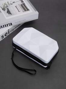 迷你菱形图案斜挎包，箱形挎包手提包 2025 新品，小号硬壳单肩包，方形钱包情人节礼物情人节男士礼物情人节假期学校夏季夏季包春假包白色包包斜挎包学校用品单肩包 - 白色 - 查看 5