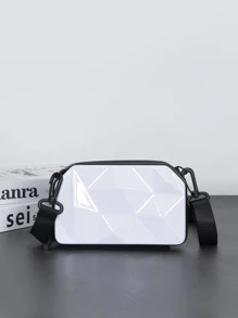 迷你菱形图案斜挎包，箱形挎包手提包 2025 新品，小号硬壳单肩包，方形钱包情人节礼物情人节男士礼物情人节假期学校夏季夏季包春假包白色包包斜挎包学校用品单肩包 - 白色 - 查看 2