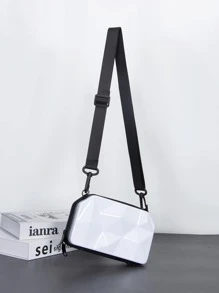 迷你菱形图案斜挎包，箱形挎包手提包 2025 新品，小号硬壳单肩包，方形钱包情人节礼物情人节男士礼物情人节假期学校夏季夏季包春假包白色包包斜挎包学校用品单肩包 - 白色 - 查看 1