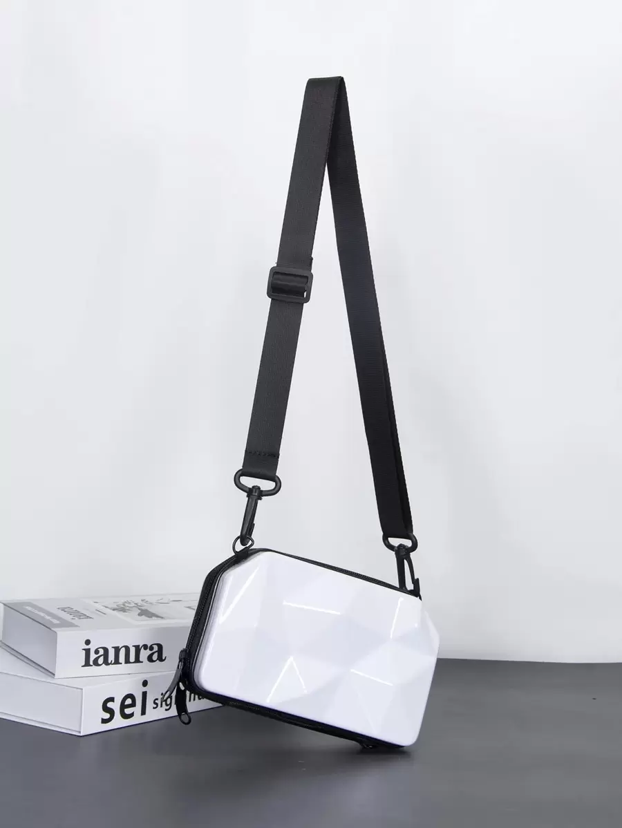 迷你菱形图案斜挎包，箱形挎包手提包 2025 新品，小号硬壳单肩包，方形钱包情人节礼物情人节男士礼物情人节假期学校夏季夏季包春假包白色包包斜挎包学校用品单肩包 - 白色 - 查看 1