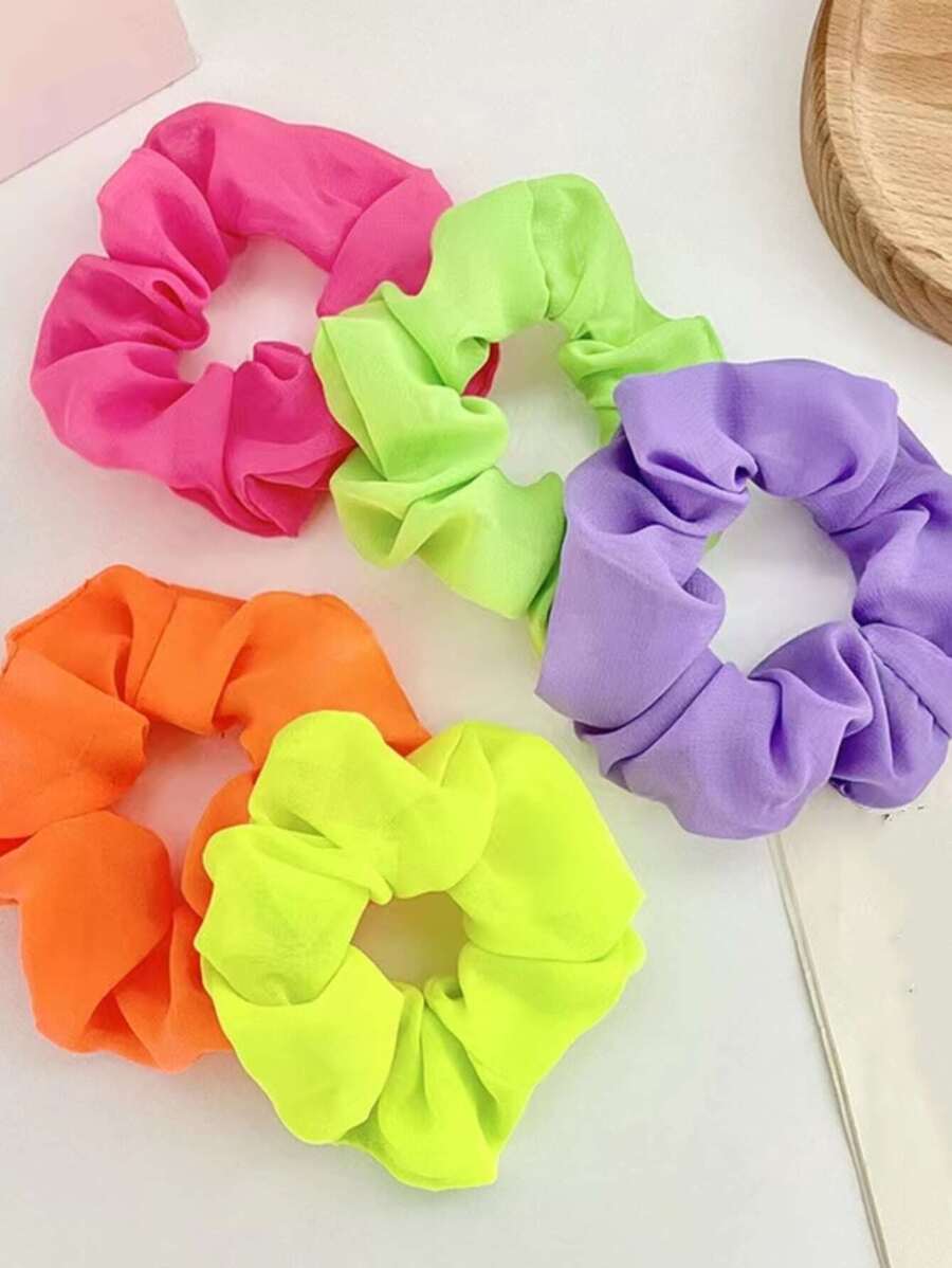 5/6/8 pièces Élastiques à cheveux multicolores fluorescents pour femmes, Chouchous en mousseline, Supports de queue de cheval, Convient pour les accessoires capillaires et les accessoires de tête à usage quotidien - Multicolore - Voir 1