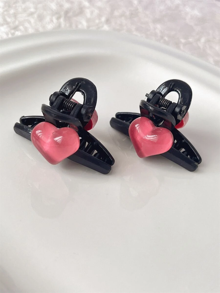 2入組女士可愛透明粉色愛心髮夾,簡單側夾,甜美夏季風格