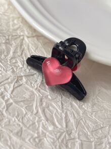 2入組女士可愛透明粉色愛心髮夾,簡單側夾,甜美夏季風格