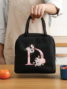 保温袋 女士隔热午餐袋 儿童学校冷藏包 手提包 午餐盒 冰袋 野餐食品手提包 名字首字母 D 灯笼图案 返校午餐套装 学校用品 午餐盒 袋子 家庭必需品 返校用品 - 黑色 - 查看 1