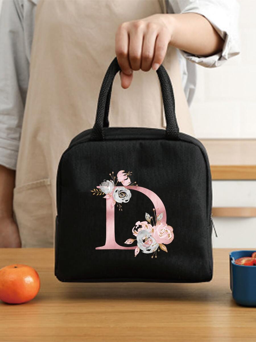 保温袋 女士隔热午餐袋 儿童学校冷藏包 手提包 午餐盒 冰袋 野餐食品手提包 名字首字母 D 灯笼图案 返校午餐套装 学校用品 午餐盒 袋子 家庭必需品 返校用品 - 黑色 - 查看 1