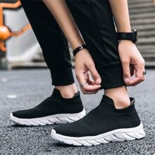 Men's Sneakers New Cushioned Running Shoes Lightweight Soft Sole Breathable Mesh Casual Sock Shoes For Autumn - Black and White - View 4