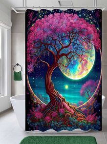色彩繽紛的月光粉紅樹花淋浴浴簾 - 彩色 - 查看 3
