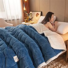 雙層加厚毛絨絨毯,有牛奶絨(a版本)和羊毛(b版本)可選,純色 - 軍綠色 - 查看 1