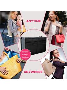 13-Pocket Waterproof Nylon Makeup Organizer Bag, Foldable Multifunctional Storage Tote Bag, Minimalist Stylish Nylon Waterproof Unisex Tote Handbag, Briefcase, Travel Backpack, Mini Gift, Teacher's Gift, Valentine's Day Gift, Back To School Supplies - Black - View 9