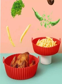 Kit 2 Cesto De Silicone Forma Redonda Air Fryer E Forno Fritadeira Elétrica Com Alça - Tamanho Único - Visão 5