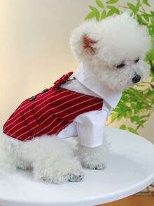 1 Pieza Ropa De Mascotas Para Perros Y Gatos- Diseño De Traje De Estilo Elegante Y Estilizado De Otoño E Invierno Con Corbata Y Cola De Esmoquin- Rojo Oscuro - Multicolor - Ver 6