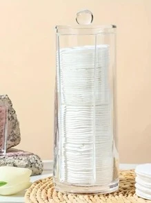 1入組棉球存儲盒,晶瑩剔透的化妝棉自動分配器,棉簽收納盒,帶蓋子的化妝棉容器,多功能亞克力化妝品收納盒 - 無色 - 查看 4