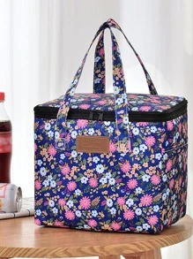 件印刷戶外野餐午餐袋，帶冰袋，適合辦公室和學校，隔熱便攜式午餐盒手提袋 - 藏蓝色 - 查看 1