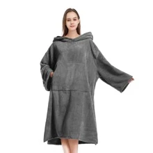 MUTAO 1 Miếng Lông cừu san hô Áo choàng tắm Với Lớn Túi Và Mũ , Nhanh khô , Ấm áp , Có thể mang đi , Chống sáng , Đối với Lặn , Bơi lội , bờ biển , Các hoạt động ngoài trời - than màu xám - Xem 1