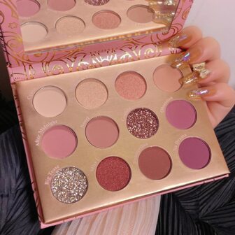 12-color Eye Shadow Palette In Rose Tone, With Shimmer And Highlighter, Make-up Art Collection