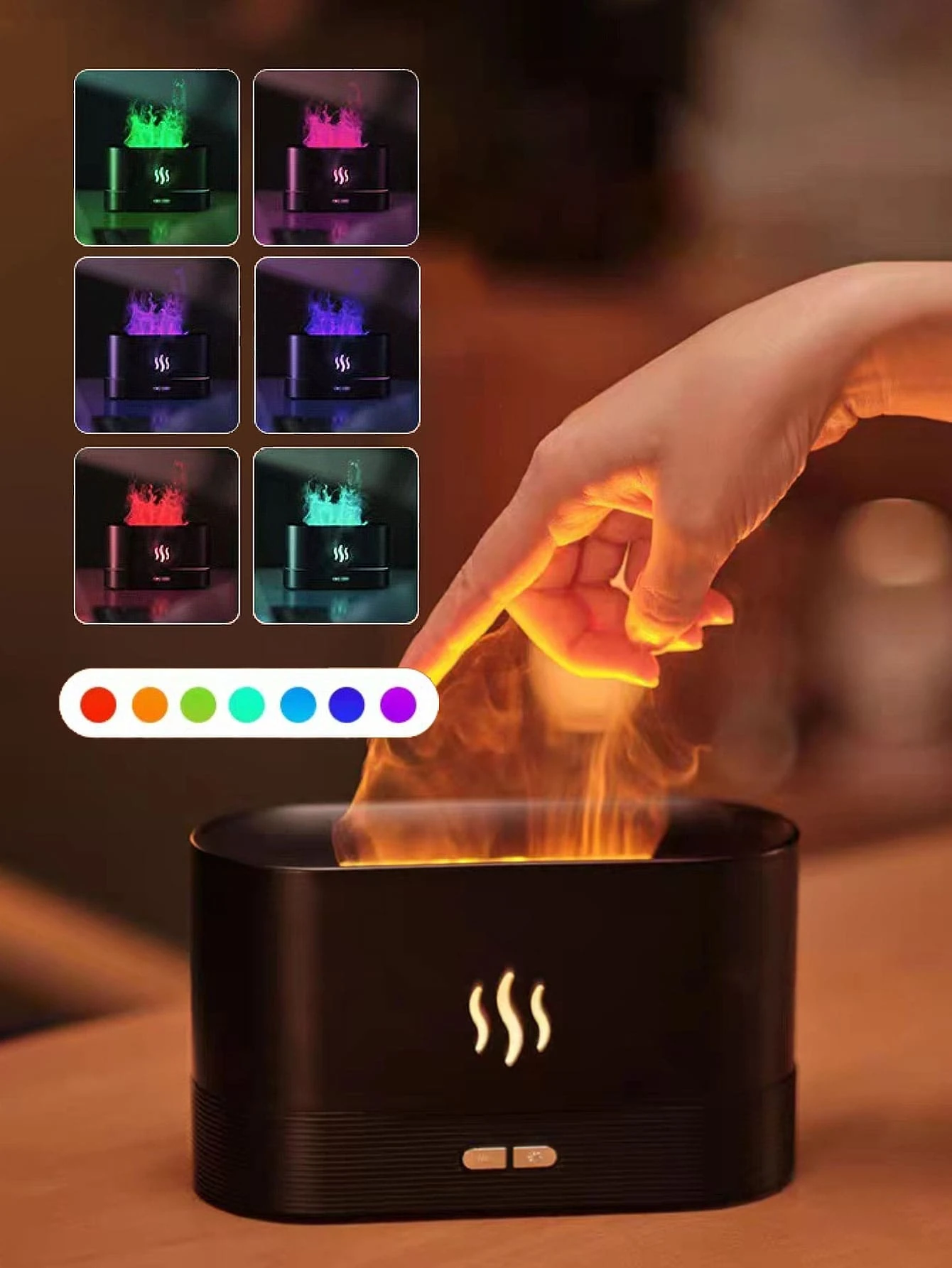 1pc Flame Aroma Diffuser, Ultrasonic Humidifier, 7 Colors Lighting Aromatherapy Diffuser, USB Essential Oil Diffuser Air Freshener Gifts Birthday Graduation