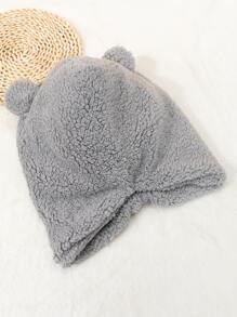 1 Stück Jungen & Mädchen Graue Tierohren Bestickte Dekoration Gestrickte Mütze Mit Schal & Maske, Warm Und Süß, Geeignet Für Den Täglichen Herbst Und Winter Tragen - Grau - Übersicht 4