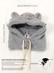 1 Stück Jungen & Mädchen Graue Tierohren Bestickte Dekoration Gestrickte Mütze Mit Schal & Maske, Warm Und Süß, Geeignet Für Den Täglichen Herbst Und Winter Tragen - Grau - Übersicht 3