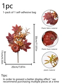 1 pieza Calabaza artificial, Hierba real, Ramo de 5 tallos de hojas de arce - Para decoración de florero en el hogar u oficina, Ambiente de decoración de Acción de Gracias y Cosecha de Otoño - Multicolor - Ver 3