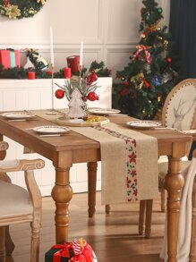 Miater 1pc Natural Linen Christmas Decoration Table Runner - Green - View 5