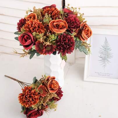 1 pieza/Set de 3 piezas Ramos de flores de rosa artificial, bolas bordadas, flores variadas, pequeñas margaritas, para fiesta de cumpleaños, fiesta, decoración, canasta de flores de boda, ramo de novia, decoración del hogar, comedor, dormitorio, alféizar de la ventana, decoración de jarrón, Día de San Valentín, decoración de Año Nuevo, jardín exterior, inicio de la temporada escolar, Día de los Enamorados, regalo