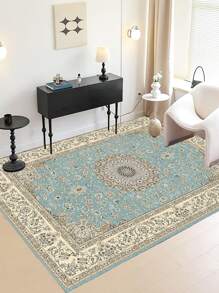1入組水晶絨材質地氈底布,天藍波希米亞風格印花地毯,柔軟易清潔,防滑墊,適用於客廳區域 - 寶藍色 - 查看 4