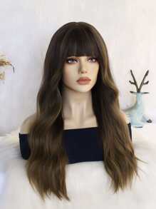 Tóc giả nữ dài 26 inch tự nhiên không keo, sợi mềm, chịu nhiệt, kiểu tóc giả nữ quyến rũ, có mái bằng, dùng cho tiệc tùng hàng ngày, kèm 1 mũ đội tóc giả - Nhiều màu - Xem 3