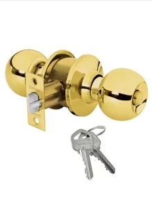 Bedroom Lock With 2 Keys, Sphere Type Installation For Wooden Or Metal Door - Gold - View 2