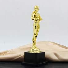 1pc Mini Oscar Award Trophy - Made Of Plastic, Suitable For School Sports Training, Golden Cup - Gold - View 3
