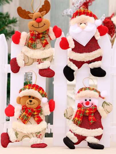 4 piezas/set hermoso con muñeca de nieve , árbol de Navidad , & Papá Noel de plástico cifras para árbol de Navidad Decoración con fiesta Decoración