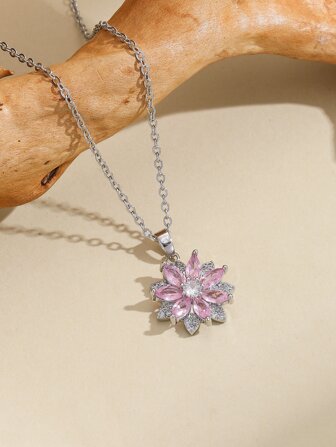 1pc Fashionable Necklace With Flower Design Pendant Valentines,Mom,Mother,Mother's Day,Gift