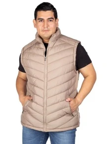 Vest For Men Quilted Lightweight Repellent Casual Basic - Beige - View 1