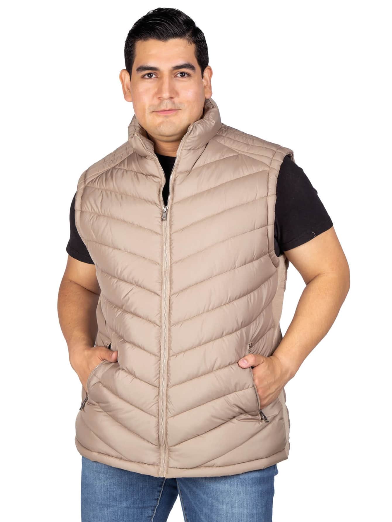 Vest For Men Quilted Lightweight Repellent Casual Basic - Beige - View 1