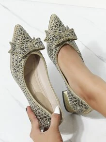 女性法式尖頭粗跟高跟鞋,女士的金屬亮絲瑪麗珍鞋,大尺寸船鞋,41,舒服的和多用途高跟鞋,軟底婚鞋適合女士