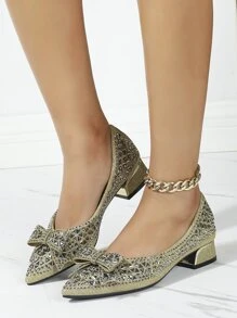 女性法式尖頭粗跟高跟鞋,女士的金屬亮絲瑪麗珍鞋,大尺寸船鞋,41,舒服的和多用途高跟鞋,軟底婚鞋適合女士