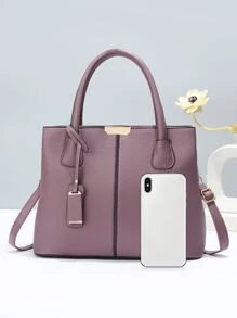 防水時尚時尚手提包附配件，大容量手提包，單肩包，復古手提包，簡約，經典皮革大包女式，女士，情侶旅行，工作和辦公室，週末和假期 - 紫色 - 查看 5