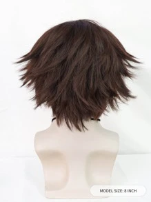 1pc Men Short Straight Cosplay Synthetic Wig With Bangs & 1pc Wig Cap - Brown - View 2