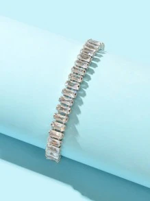 1 Miếng Màu bạc Đầy đủ Dát Đầy Hình vuông Khối Zirconia  Có thể điều chỉnh Vòng tay , Lý tưởng Đối với Của phụ nữ Sang trọng Tối Các bữa tiệc - Bạc - Xem 2