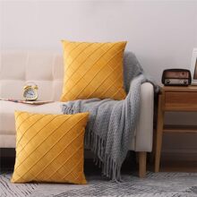 1 件/2 件菱形图案法兰绒靠垫套（不含枕芯），方形装饰枕套，柔软舒适的亚麻面料，适用于度假屋、沙发、卧室、宿舍 - 黃色 - 查看 2