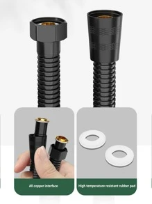 1pc 2m/1.5m Stainless Steel Black Reinforced Shower Hose, 304 Shower Pipe, Shower Head Connector For Water Heater Outlet, Bathroom Accessory Set - View 3