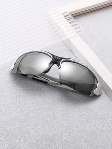 1 件男女通用白色镜框和银色镜面 PC 户外运动眼镜，适合骑行、跑步、爬山 - 銀色 - 查看 2