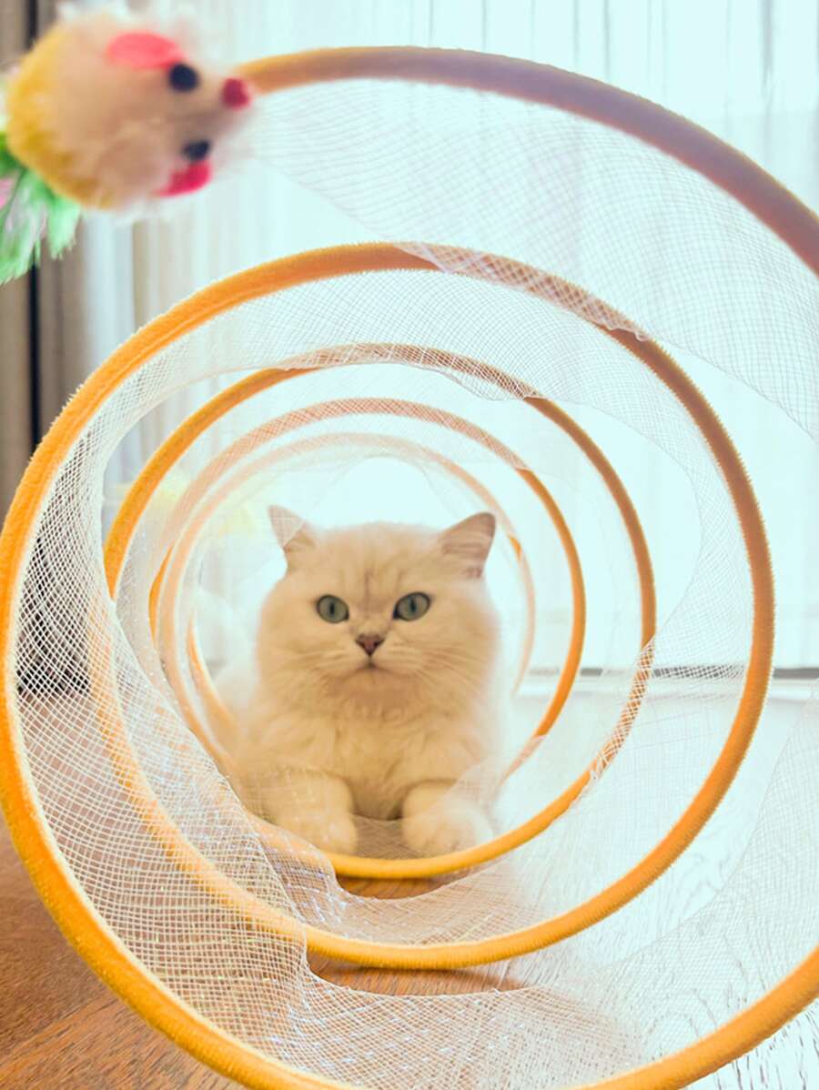 1pc Random Color Large S-shaped Plush Cat Tunnel Toy With Foldable Channel And Mouse Toy, Suitable For Small And Medium Sized Cats - Multicolor - View 1