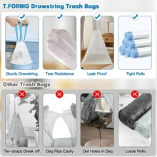 15pcs/roll Thickened Drawstring Garbage Bags, Large Size Disposable Plastic Trash Bags, For Kitchen - Blue - View 5