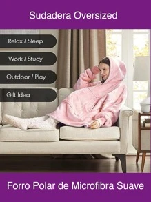 Sudadera Cobija Gigante de Gran tamaño con Capucha, Forro Polar de Microfibra Suave, Sherpa Peluda en variedad de colores - Multicolor - Ver 5