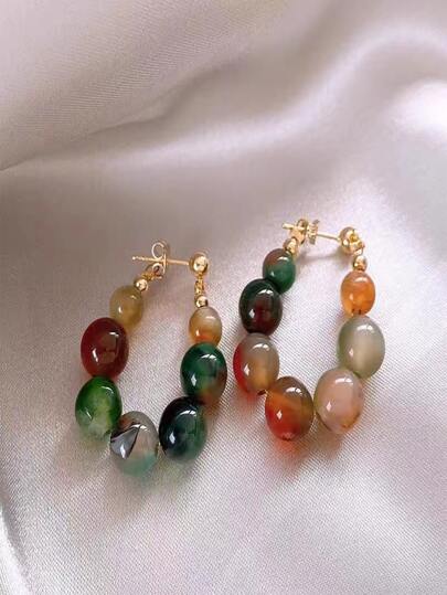 Vintage New Chinese Style Colorful Beaded Earrings, 2023 New Unique High-End Elegant Ear Clips (Note: Bead Colors Are Random)