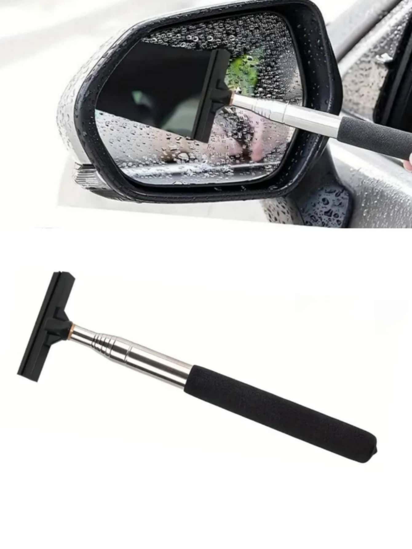 Retractable Rearview Mirror Wiper For Cleaning Snow & Ice On Car Windows Gas Stations, Glass