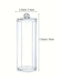 1入組棉球存儲盒,晶瑩剔透的化妝棉自動分配器,棉簽收納盒,帶蓋子的化妝棉容器,多功能亞克力化妝品收納盒 - 無色 - 查看 3