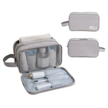 1入組新款便攜化妝包,防水,濕和乾分開,旅行彩妝收納包郵輪必備 - 灰色 - 查看 3