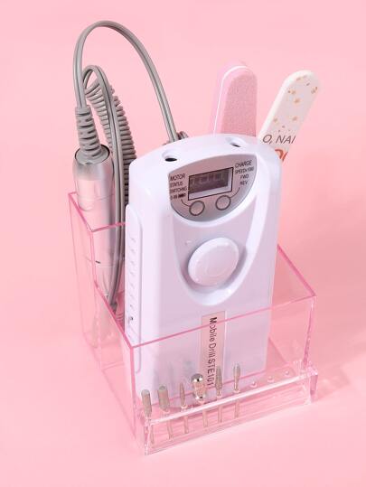 New Japanese-Style Manicure Grinding Machine Storage Box, Desktop Organizer With Transparent Pink Head Grinding Box, Nail Art Tools Nail Drill Grinding Bit Organizer Nails Manicure Tools Display Box For Nail Salon