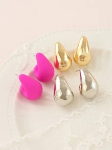 3 件套极简主义泪珠耳钉，欧美风格 - 彩色 - 查看 7